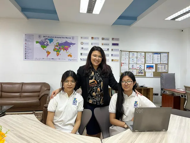 Students exploring future university pathways together